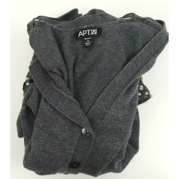 Apt.9 Womens Gray Button Up Cardigan With Rhinestone Embellished Pockets Size XL - Picture 5 of 6